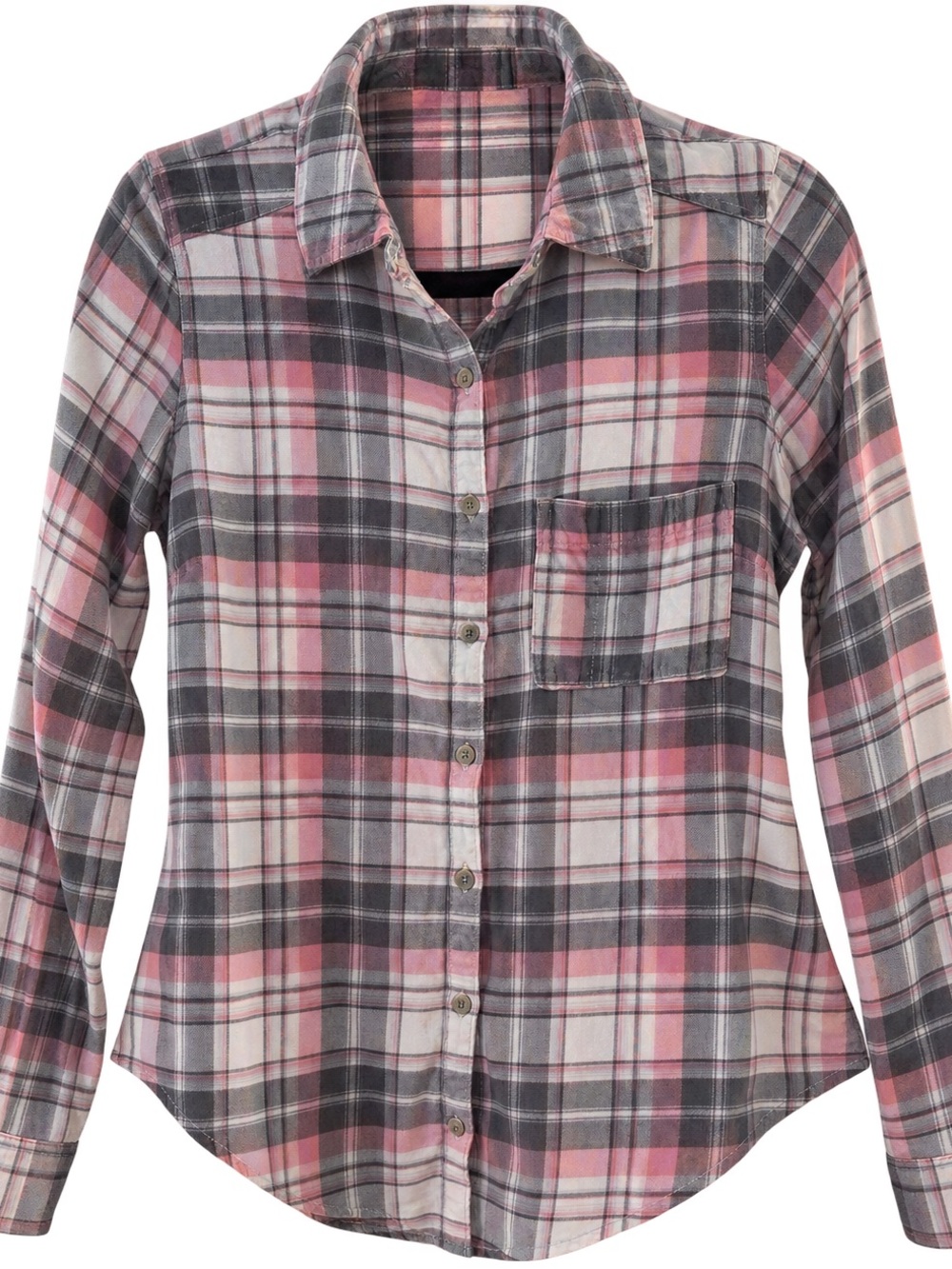 Maurices Pink Gray White Plaid Button-Down Shirt